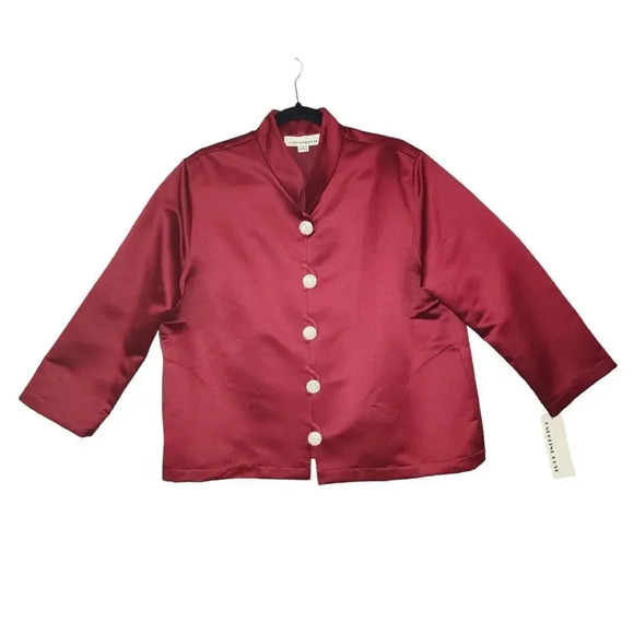 Caroline Rose Women Red Satin Collared Statement Button Blazer Jacket Size Large - Picture 8 of 10